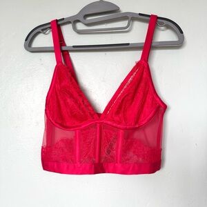 Victoria's Secret Red Lace Mesh Bustier Corset Bra Size M